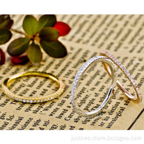 Sterling silver ring set, 3pcs band ring set with platinum plated, CZ ring
